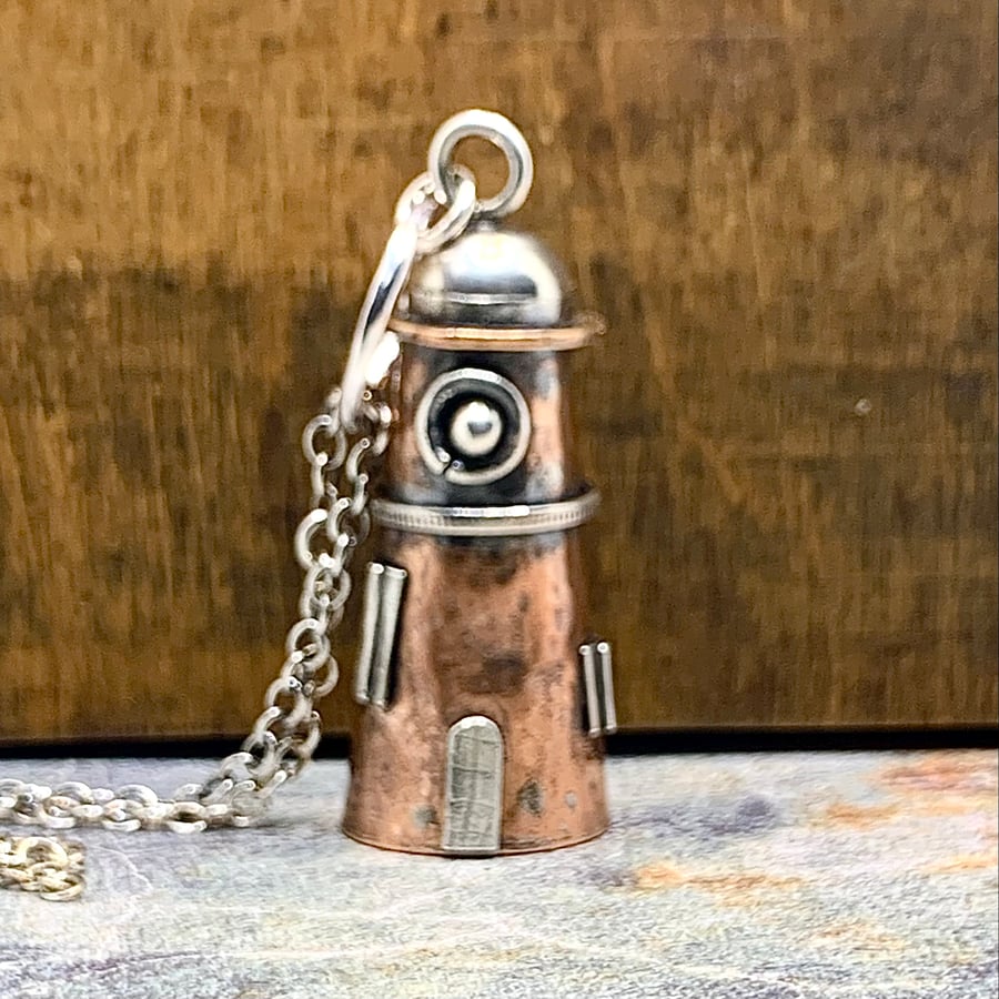 Copper and silver Lighthouse Pendant