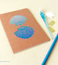 Blue scallop shell hand printed lino A5 notebook with brown kraft cover
