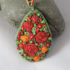 Russet Roses Felted and Embroidered Pendant