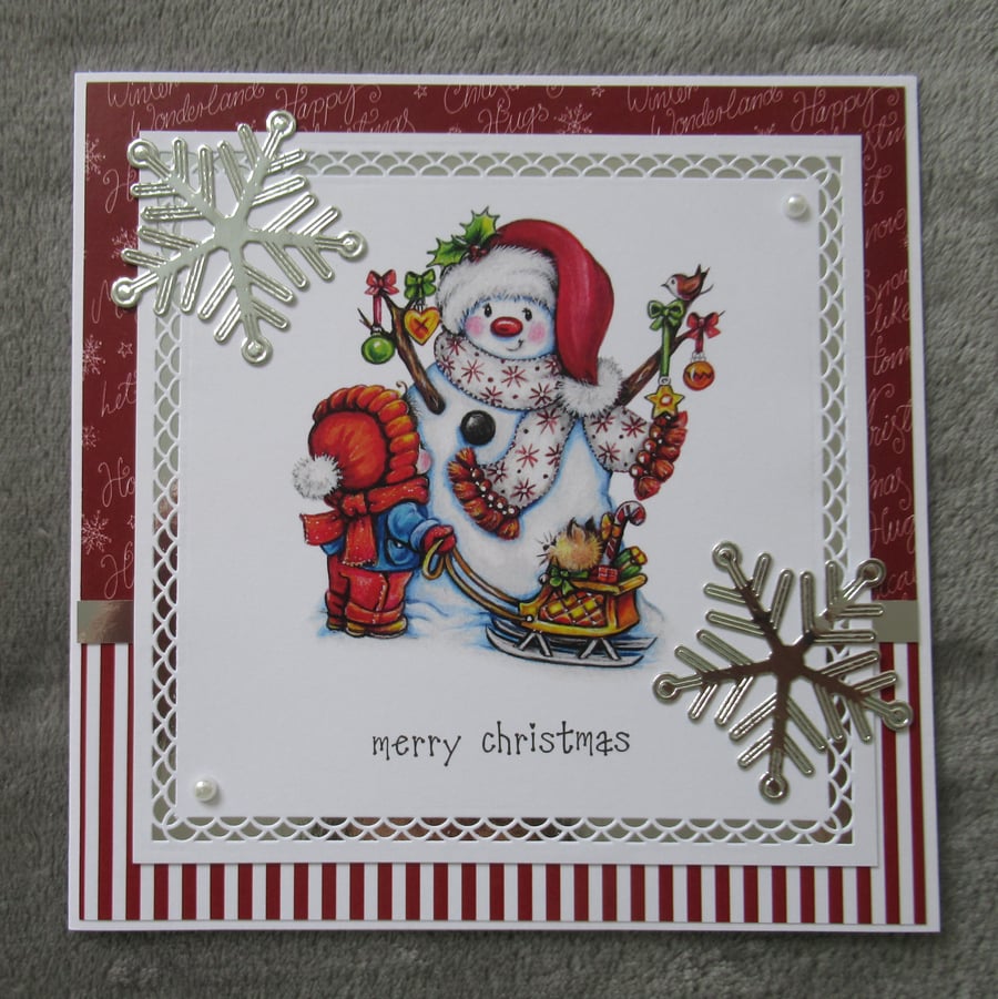 Snowman With Child - Square Card