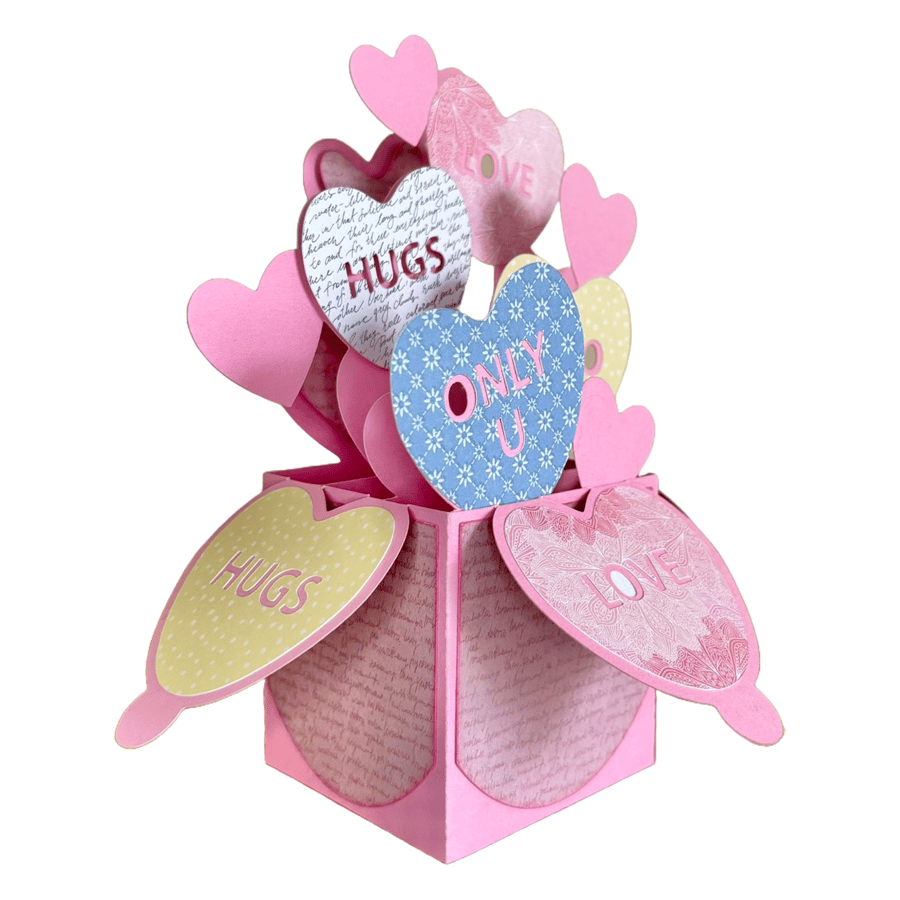 3D Love Hearts Pop Up Box Card, Romantic Greeting, Mothers Day Card