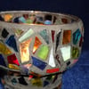Hand made mosaic glass shaped candle vase - mixed colours & black 