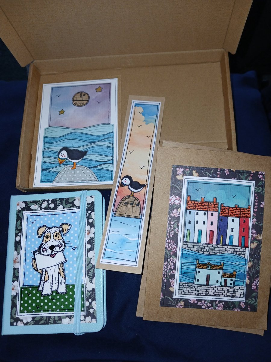 Quirky art Notebook mystery letterbox gift,  card, bookmark and postcard