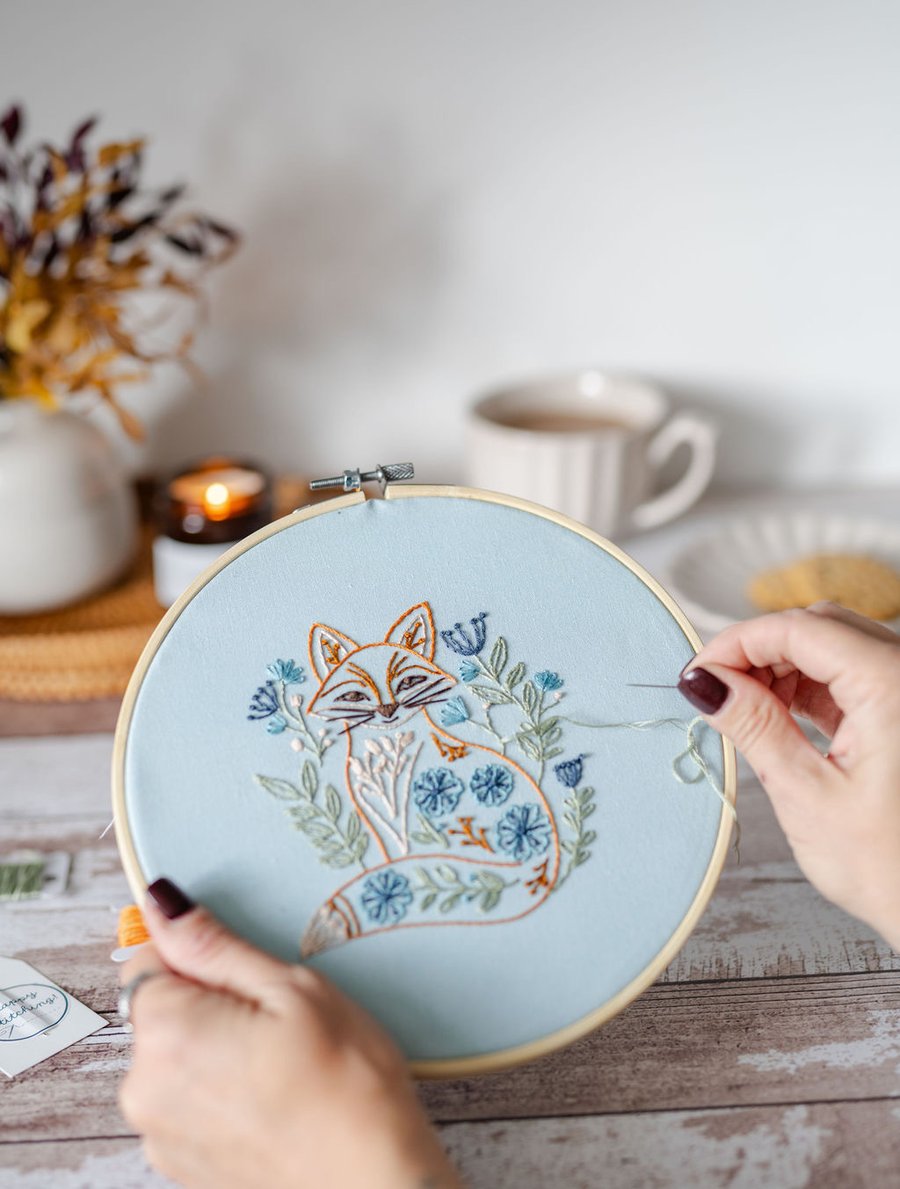 Floral Fox Embroidery Kit