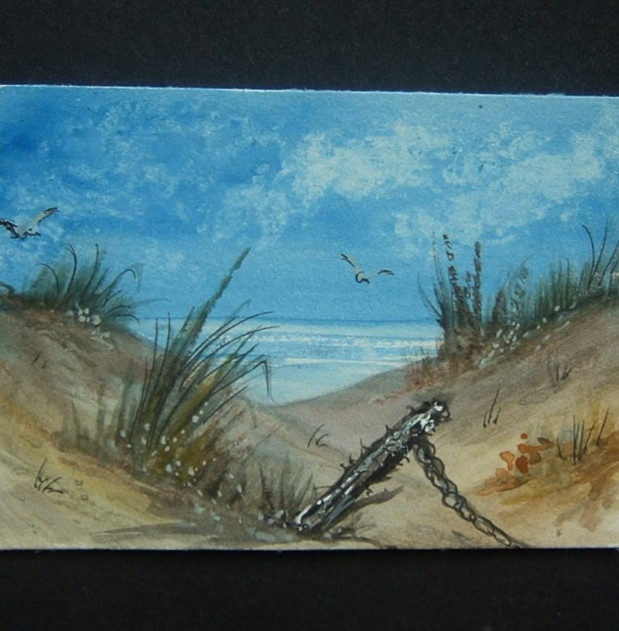 aceo SFA art watercolour painting seaside ref 288
