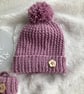 Hand Knitted ‘Kenzie’ Baby Girl’s Hat & Mitts (0-6 months) - Image 2
