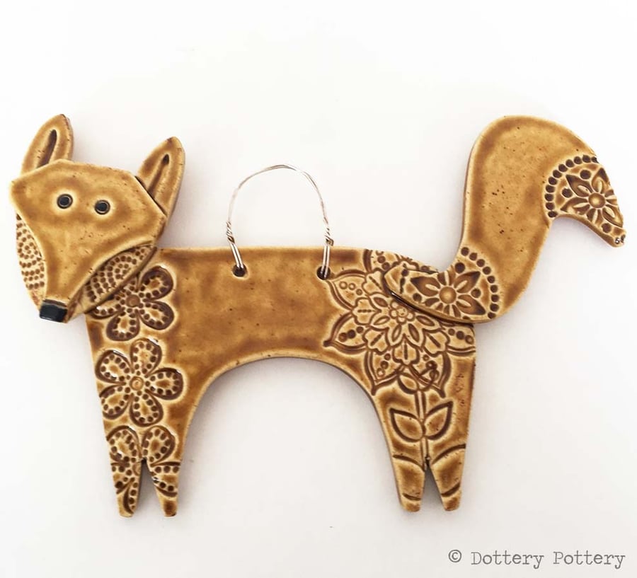 Ceramic fox hanging decoration Pottery fox