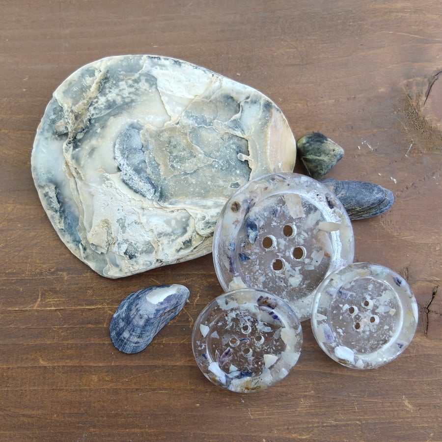 Handmade Seashore Sand & Shells Button. Handcrafted Single 5cm button. 