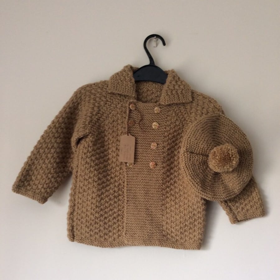 Red double breasted Coat with Beret - girls