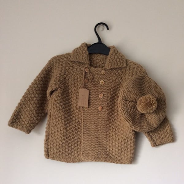 Red double breasted Coat with Beret - girls