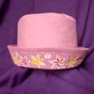 Soft but sturdy kid's hat, pink with painted on flowers. Perfectly Imperfect 