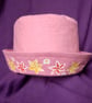 Soft but sturdy kid's hat, pink with painted on flowers. Perfectly Imperfect 