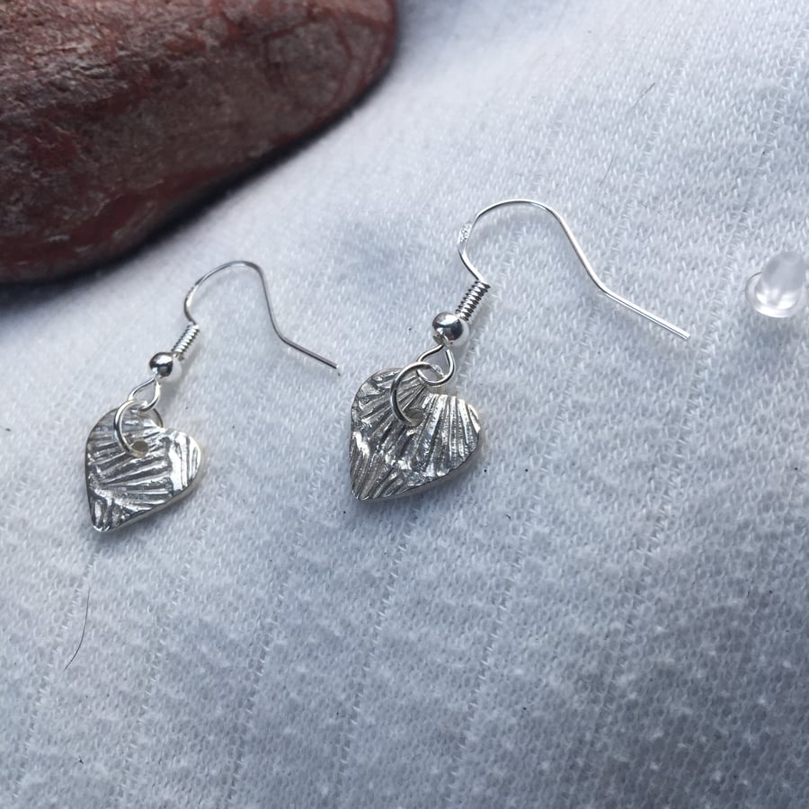 Heart Shaped Dangle Earrings Handmade in Fine Silver