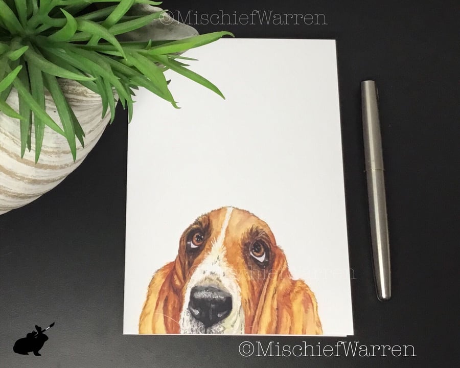 Basset hound art Card. Blank or personalised for any occasion.