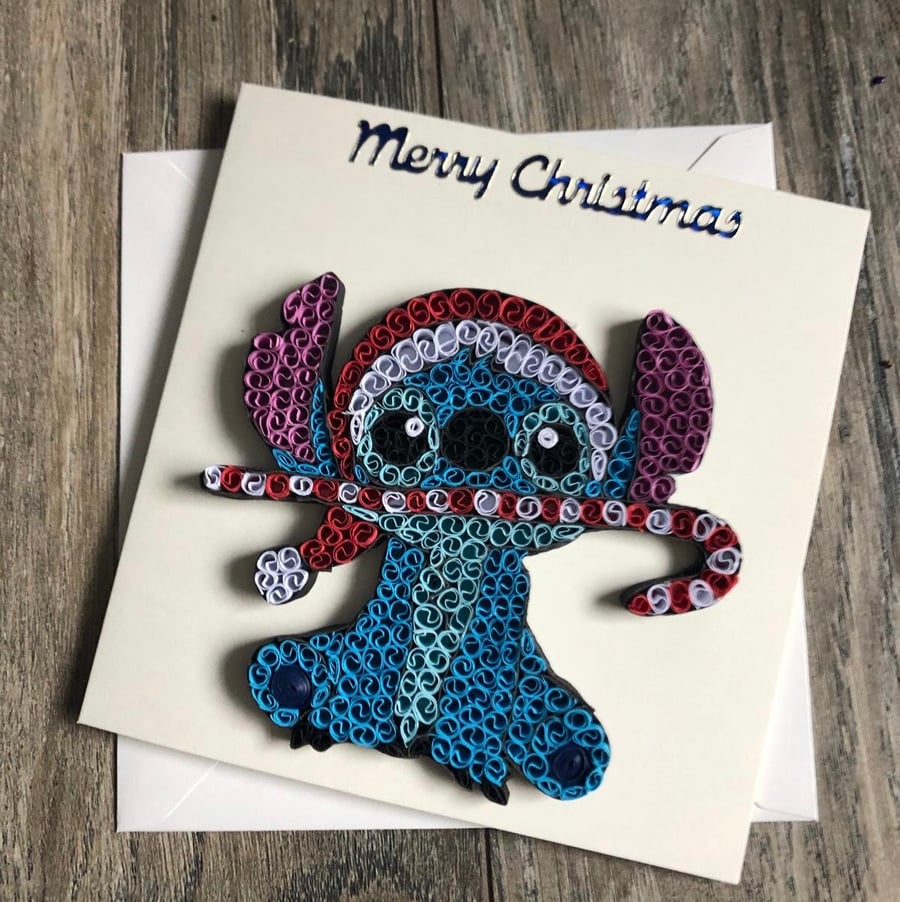Stunning handmade quilled Stitch Christmas Card