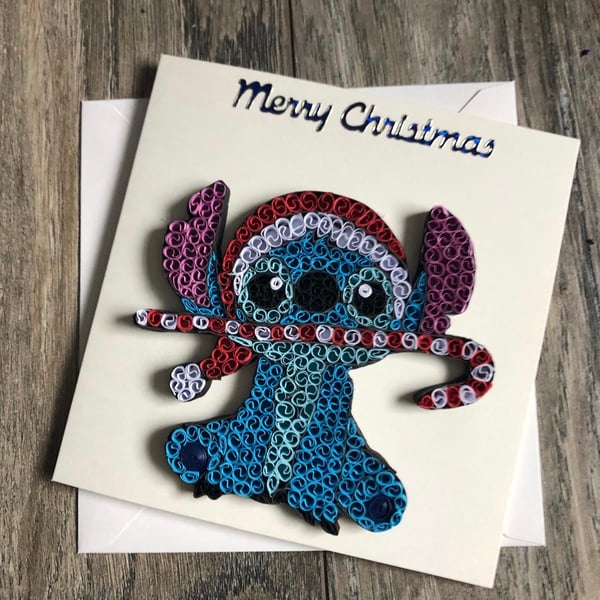 Stunning handmade quilled Stitch Christmas Card