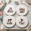 Whimsical Wedding "Happy Couple" Ceramic Coaster Set (4-Piece)