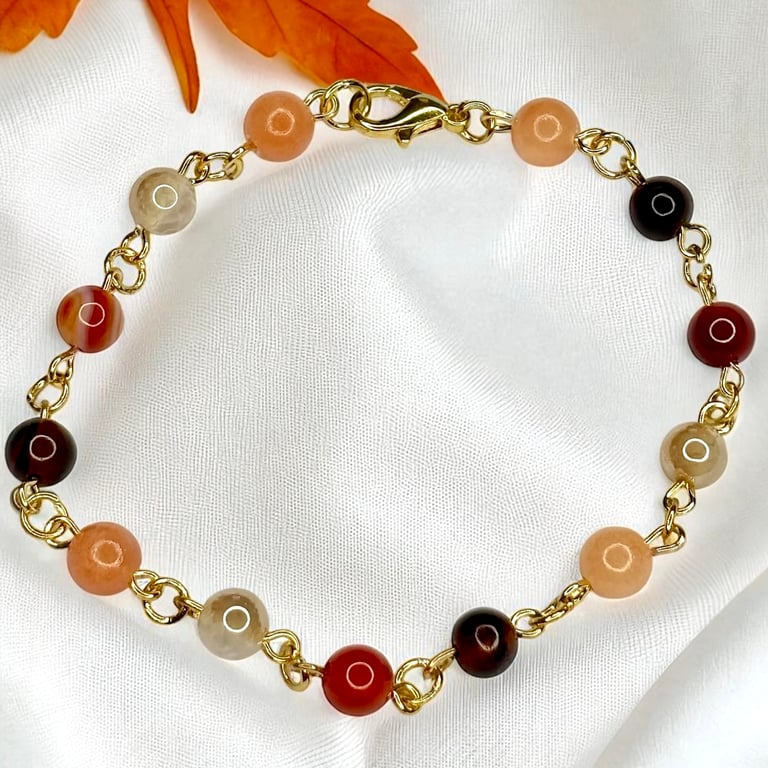 Elegant Autumn Colours bead link bracelet