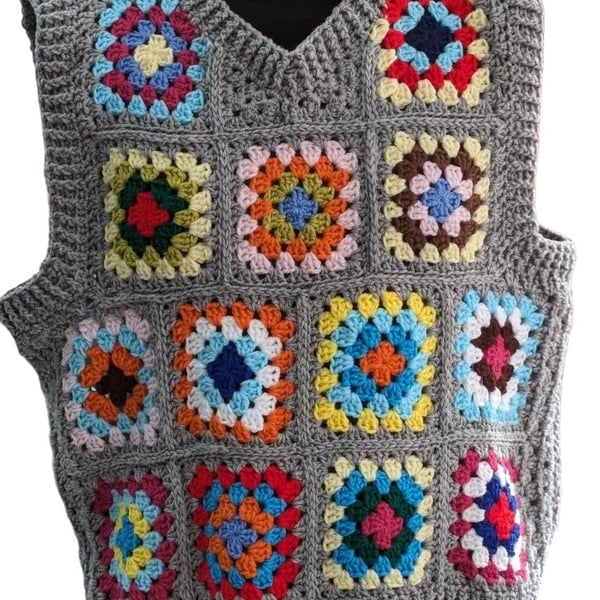 Crochet Unisex Granny Square Vest
