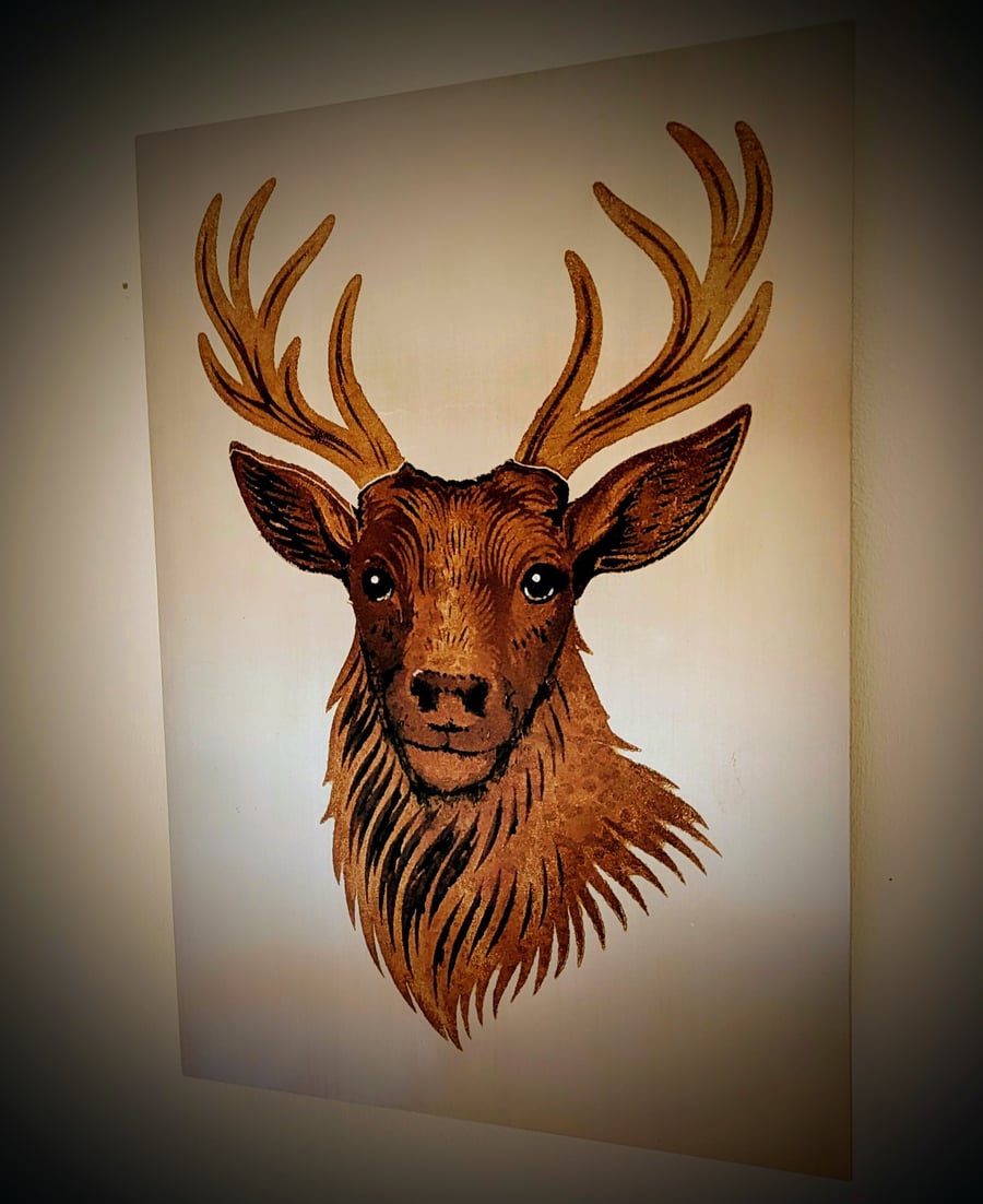 Red Stag Bust. Oxide metal wall art by Adam Clarke