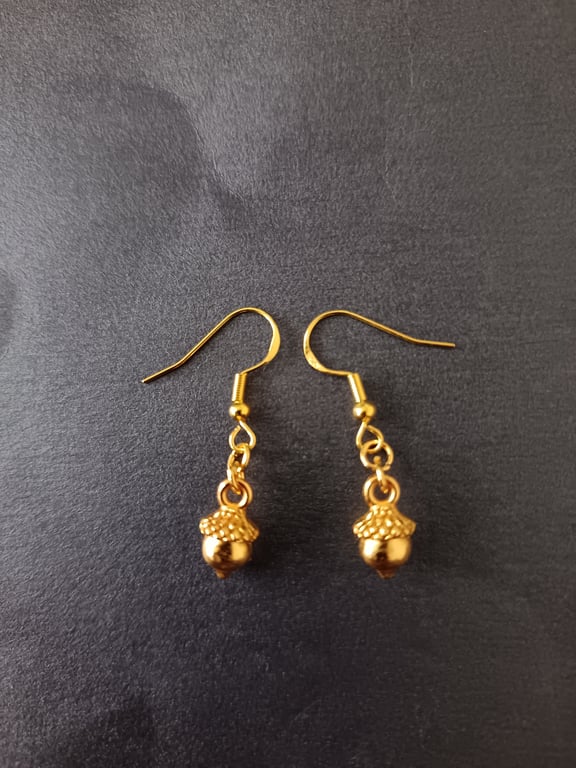 Small gold acorn charm dangle earrings 