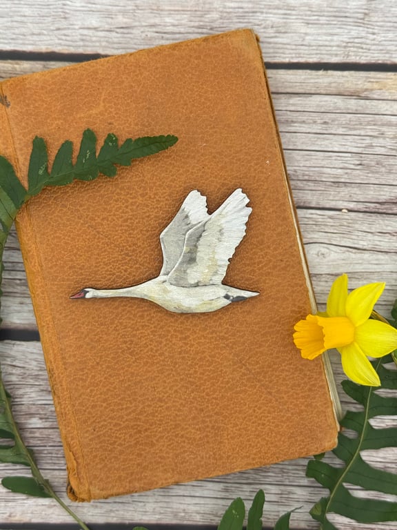 Swan in flight wooden magnet 