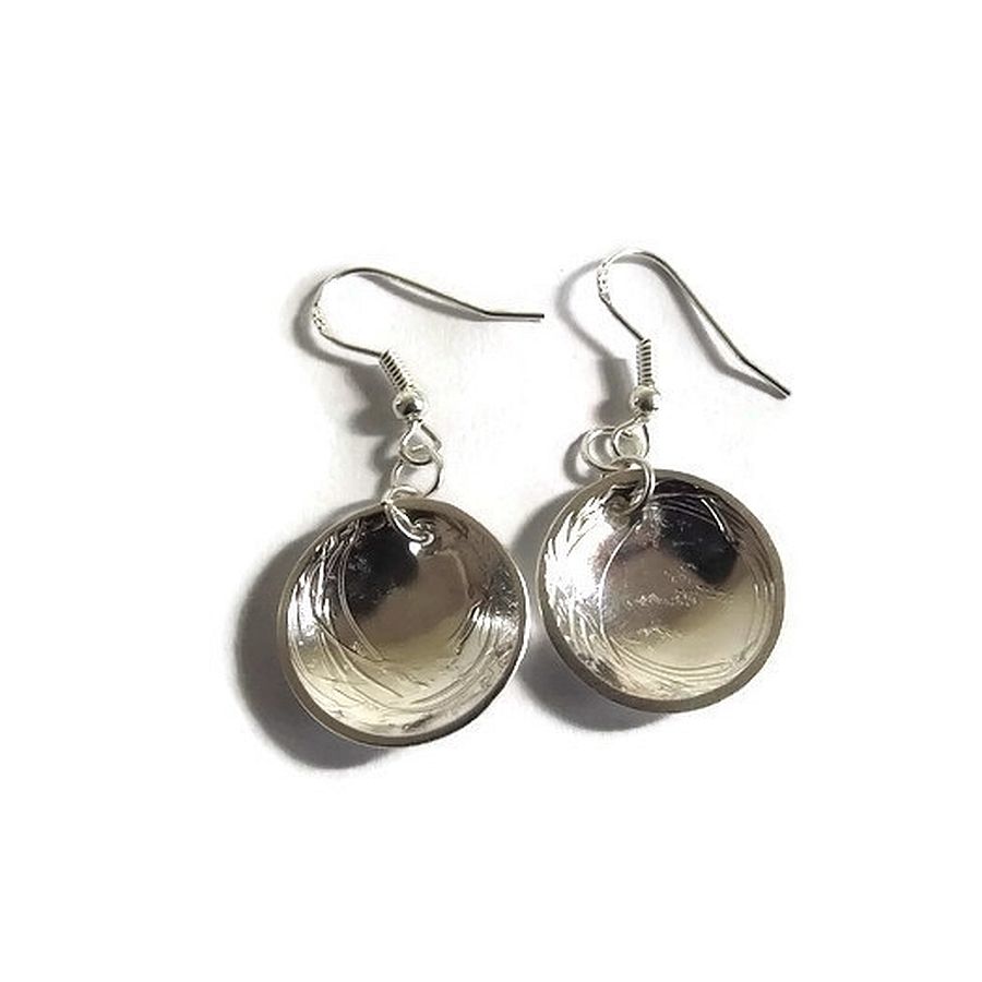 Domed, embossed sterling silver earrings