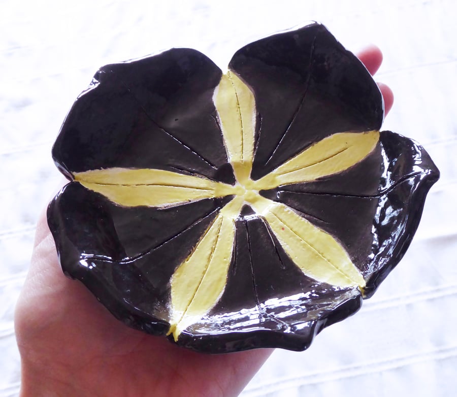 Handmade Ceramic Petunia Ornamental Dish. SALE PRICE