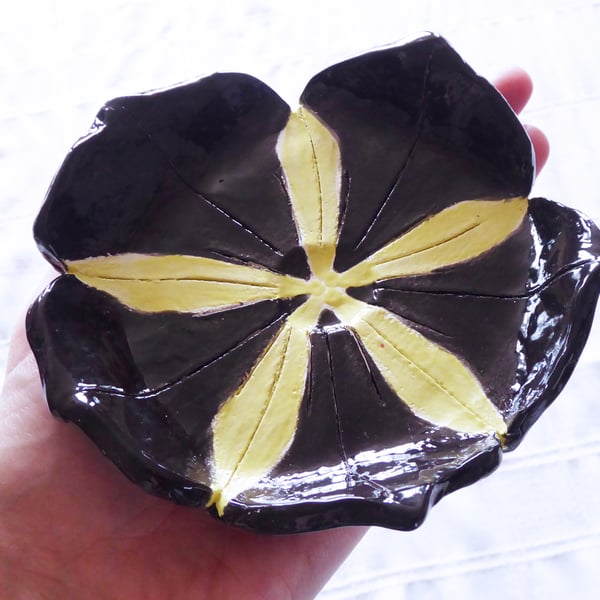 Handmade Ceramic Petunia Ornamental Dish. SALE PRICE