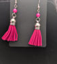 Hand made Fuchsia suede tassel drop earrings - Image 2
