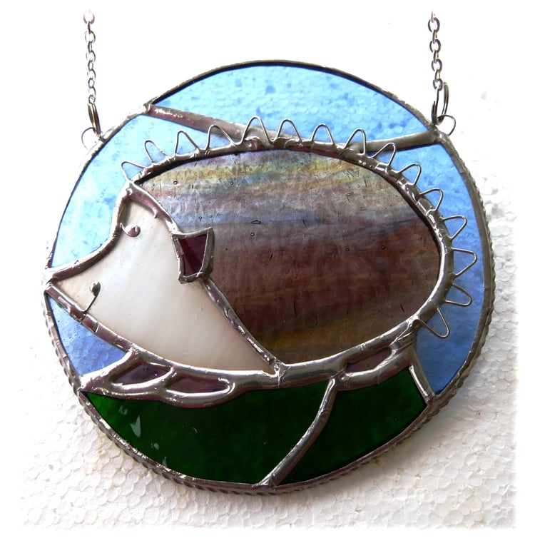 Hedgehog Stained Glass Suncatcher Ring Handmade