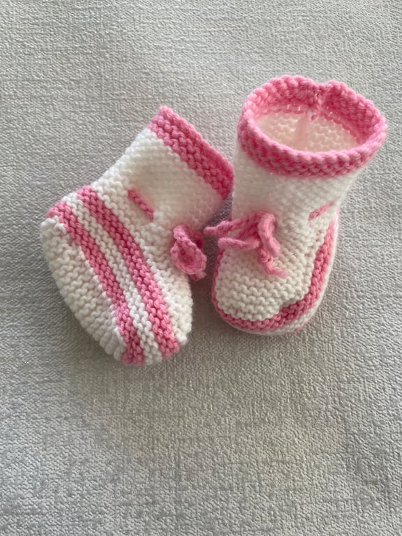 Pink and cream baby bootees
