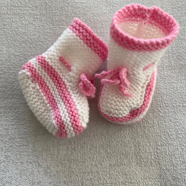 Pink and cream baby bootees
