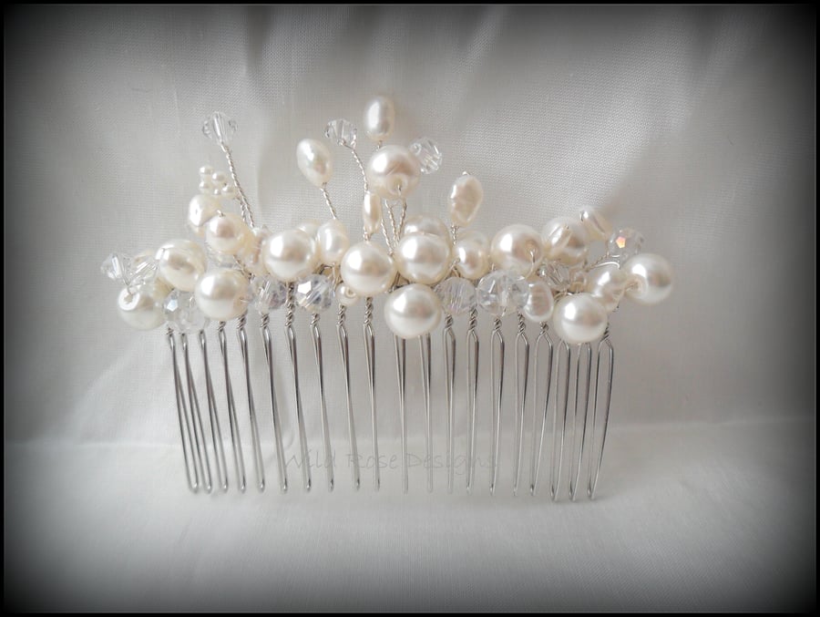  Ivory Pearl and Crystal Hair comb