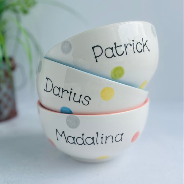 Personalised Spotty Dotty Cereal Bowl