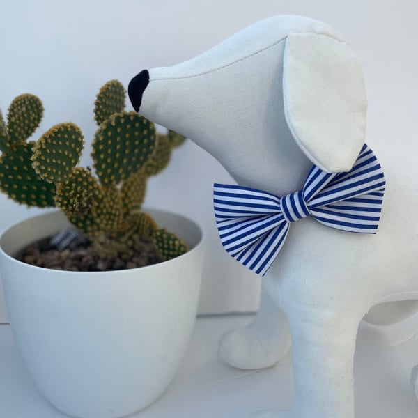  Blue & White Stripe Dog Bow Tie 