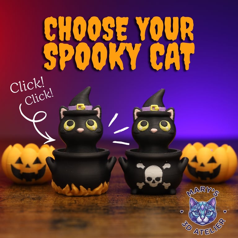 Spooky Cat Fidget Clicker, Customisable Kawaii Sensory Toy, Desk Companion