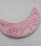 Shell Pink Brocade Ceramic Crescent Bib Pendant - Image 2