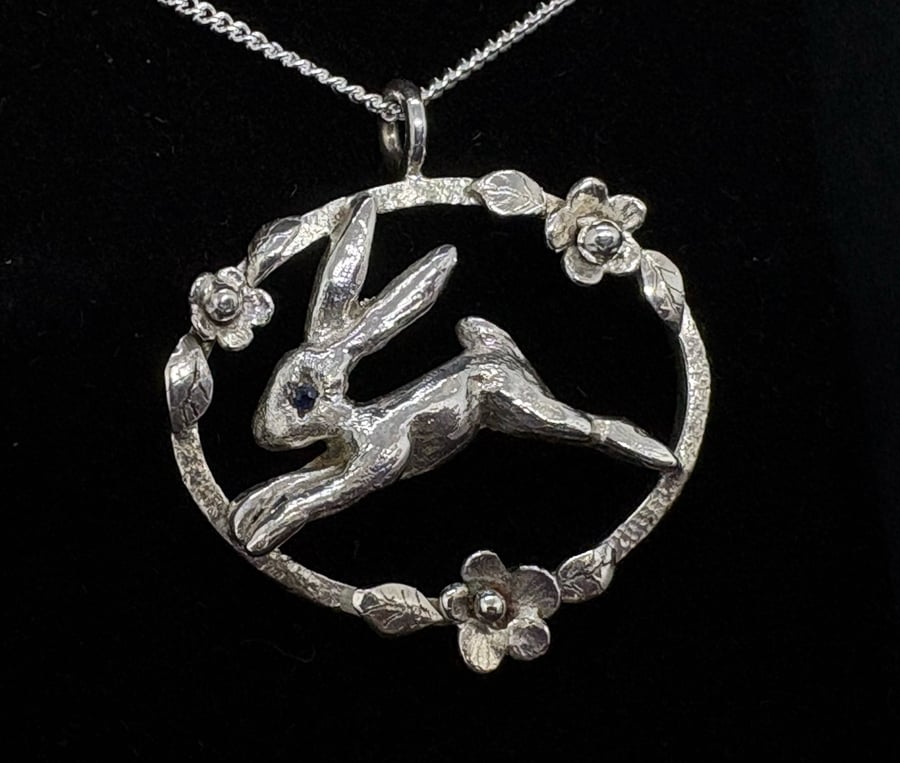 Handmade Hare Pendant, Fine Silver & Sterling Silver Wildlife Necklace