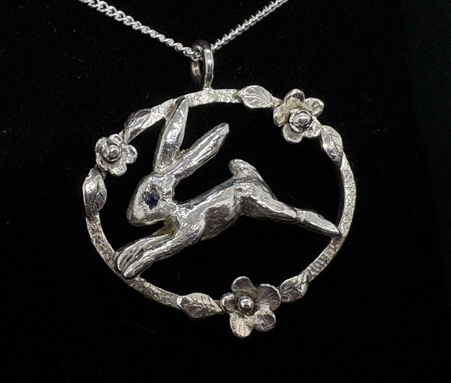 Handmade Hare Pendant, Fine Silver & Sterling Silver Wildlife Necklace