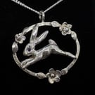 Handmade Hare Pendant, Fine Silver & Sterling Silver Wildlife Necklace