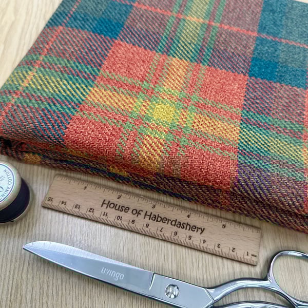 Grampian 'Daschund' Orange & Green Tartan Check Faux Wool Upholstery Fabric