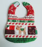 Christmas bib, Patchwork, quilted, OOAK, reversible bib, newborn baby, reindeer  - Image 1