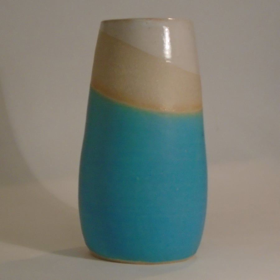White turquoise Blue striped Vase.