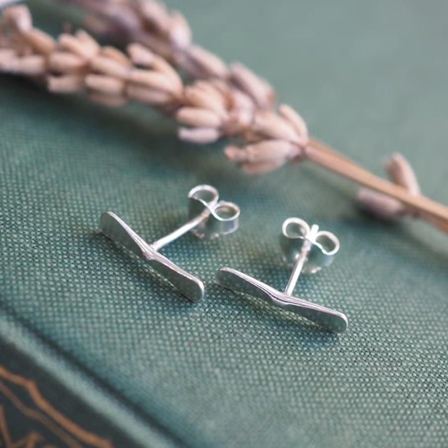 Earrings, small silver studs, Argentium silver forged stud earrings, arc 