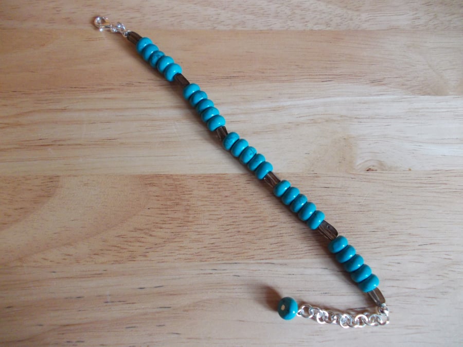 Turquoise and Smokey Quartz bracelet - free earrings