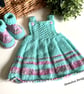 Baby Girl's Hand Knitted Cardigan, Dress & Booties with Merino wool 0-6 mths - Image 7