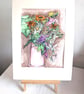Original Wildflower Bouquet in a Pink Vase, A5 Watercolour painting with Mount - Image 3