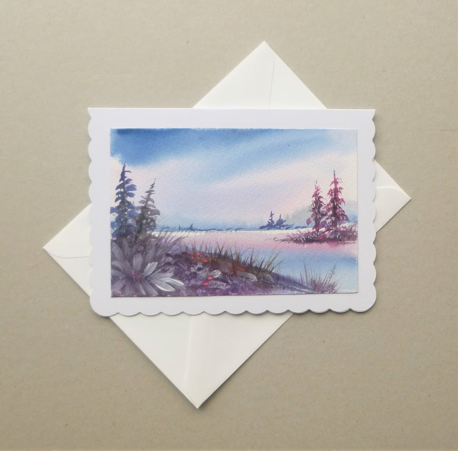hand painted landscape blank greetings card ( ref F 578.B5 )