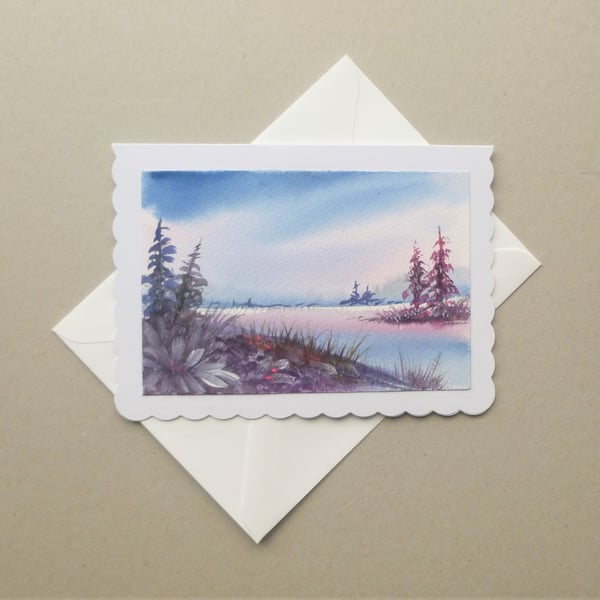 hand painted landscape blank greetings card ( ref F 578.B5 )